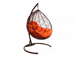 Подвесное кресло Кокон Капля ротанг каркас коричневый-подушка оранжевая
