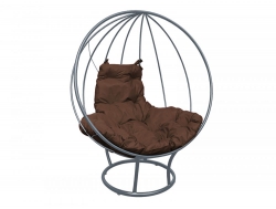 Кресло Кокон Круглый на подставке каркас серый-подушка коричневая