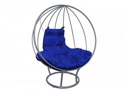 Кресло Кокон Круглый на подставке каркас серый-подушка синяя