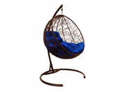 Подвесное кресло Кокон Круглый ротанг каркас коричневый-подушка синяя