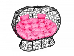 Подвесной диван Кокон Лежебока на подставке каркас чёрный-подушка розовая