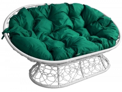 Диван Мамасан с ротангом каркас белый-подушка зелёная