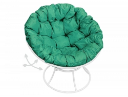 Кресло Папасан пружинка без ротанга каркас белый-подушка зелёная