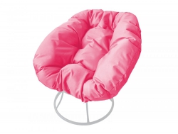 Кресло Пончик без ротанга каркас белый-подушка розовая