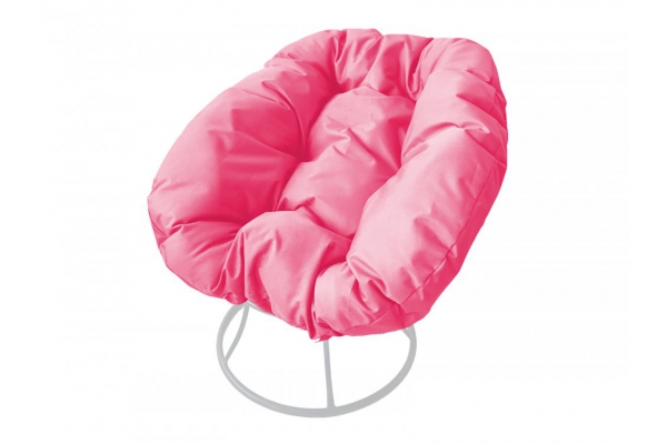Кресло Пончик без ротанга каркас белый-подушка розовая