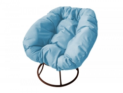 Кресло Пончик без ротанга каркас коричневый-подушка голубая