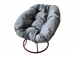 Кресло Пончик без ротанга каркас коричневый-подушка серая