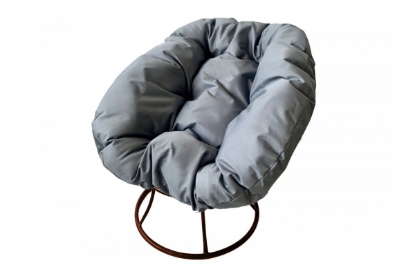 Кресло Пончик без ротанга каркас коричневый-подушка серая