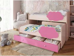 Кровать Соник и ящиком млечный дуб с розовым
