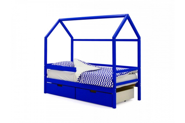 Кровать-домик Svogen ящики, бортик синий